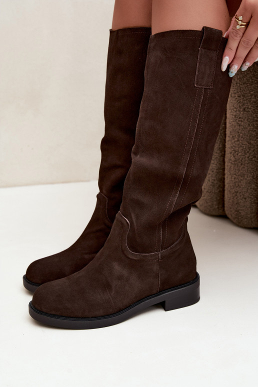 Chocolate insulated suede knee-high boots Ashmere