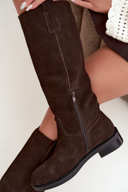 Chocolate insulated suede knee-high boots Ashmere