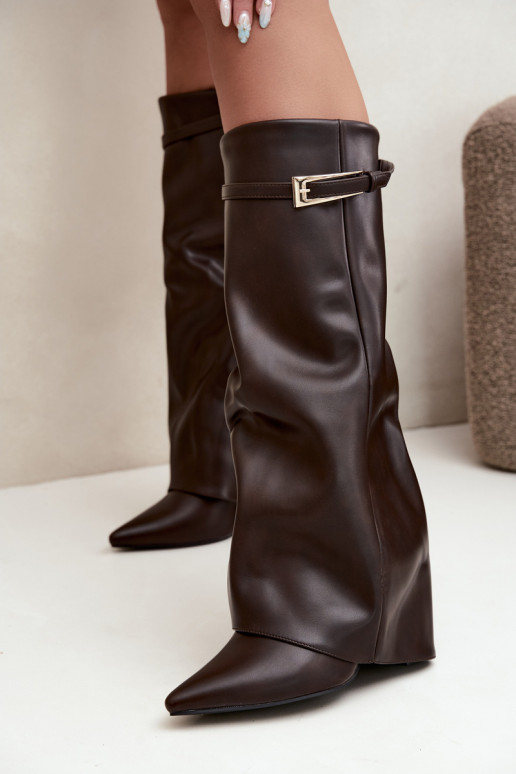Chocolate knee-high boots with heels and buckles Amrie