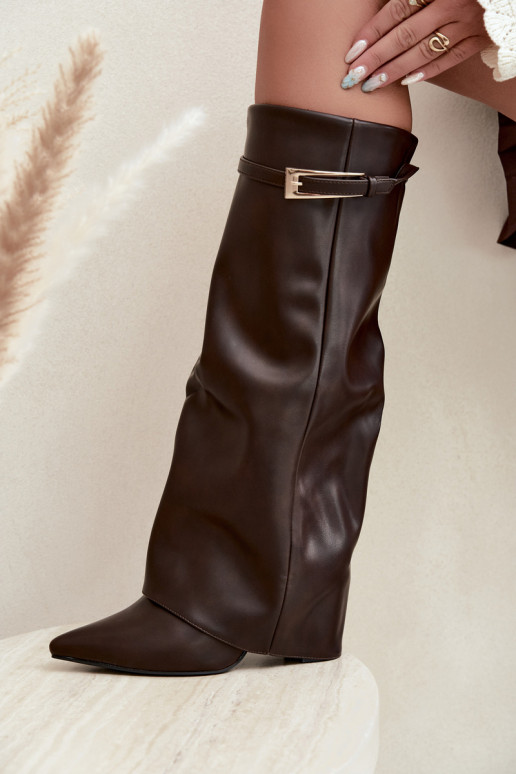 Chocolate knee-high boots with heels and buckles Amrie