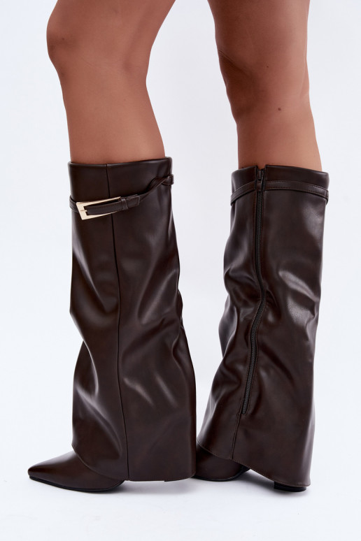 Chocolate knee-high boots with heels and buckles Amrie