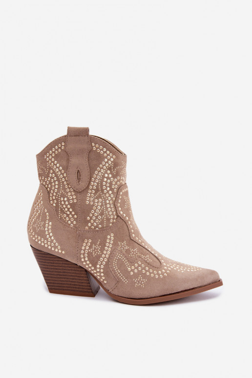 Cowboy Style Ankle Boots in Gold with Embellishments Sand Color Selden