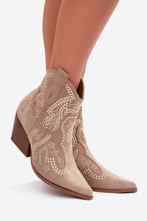 Cowboy Style Ankle Boots in Gold with Embellishments Sand Color Selden
