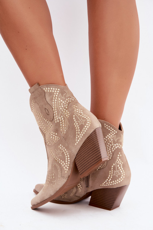 Cowboy Style Ankle Boots in Gold with Embellishments Sand Color Selden