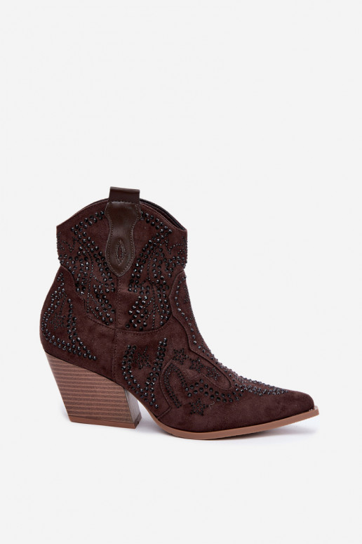 Cowboy Style Ankle Boots in Black with Embellishments Chocolate Color Selden