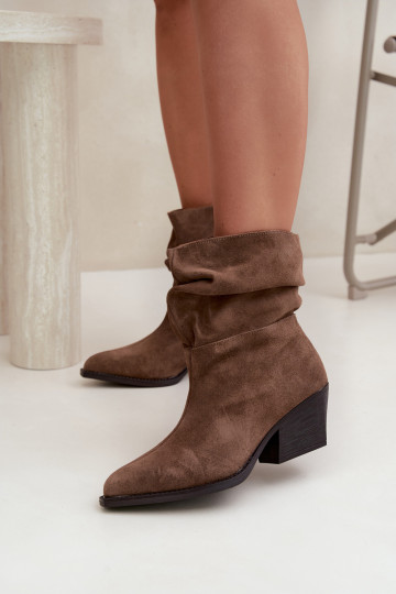 Ankle Boots Made of Natural Suede with Wrinkles and Heels in Brown Color Merrin 2
