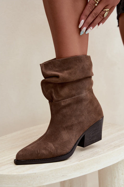 Ankle Boots Made of Natural Suede with Wrinkles and Heels in Brown Color Merrin