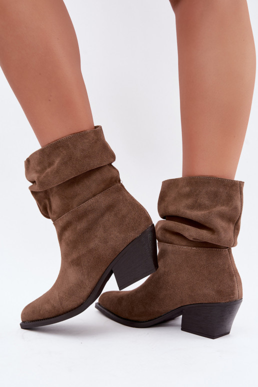 Ankle Boots Made of Natural Suede with Wrinkles and Heels in Brown Color Merrin