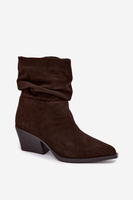 Ankle Boots Made of Natural Suede with Wrinkles and Heels in Chocolate Color Merrin
