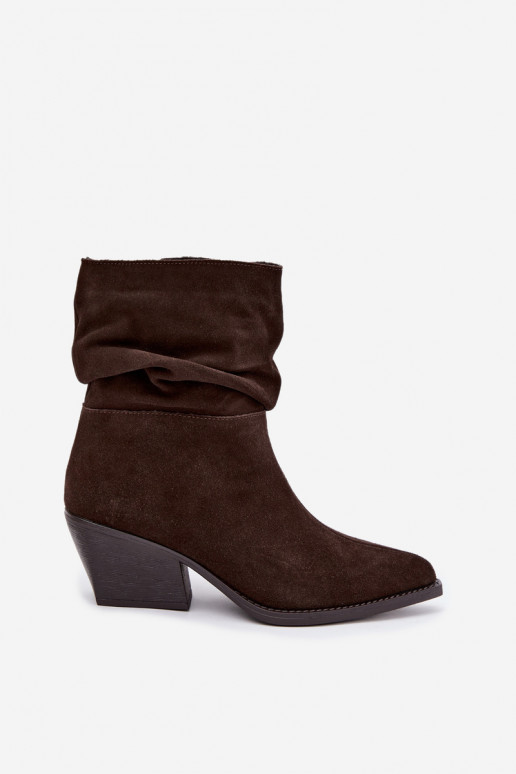 Ankle Boots Made of Natural Suede with Wrinkles and Heels in Chocolate Color Merrin