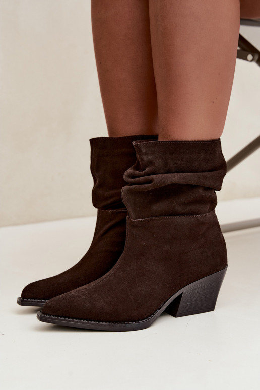 Ankle Boots Made of Natural Suede with Wrinkles and Heels in Chocolate Color Merrin