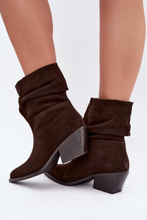 Ankle Boots Made of Natural Suede with Wrinkles and Heels in Chocolate Color Merrin