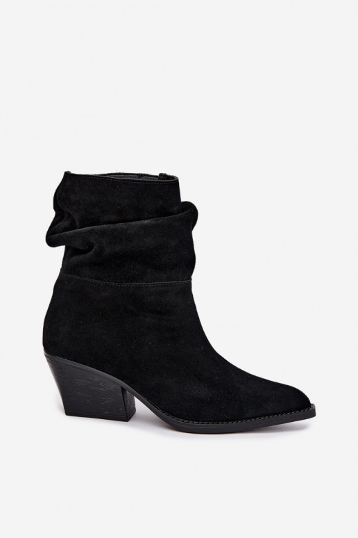 Ankle Boots Made of Natural Suede with Wrinkles and Heels in Black Color Merrin