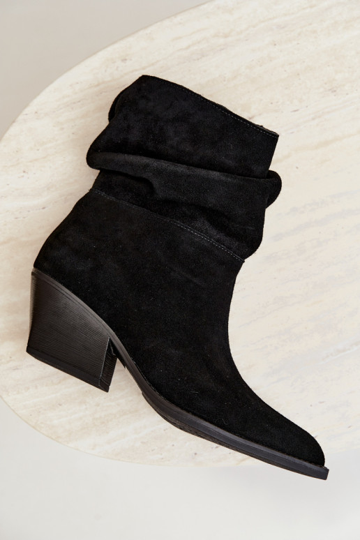 Ankle Boots Made of Natural Suede with Wrinkles and Heels in Black Color Merrin