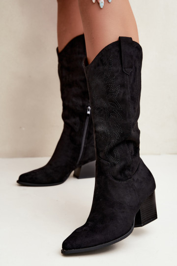 Black Leather Cowboy Boots with Heel Hartley