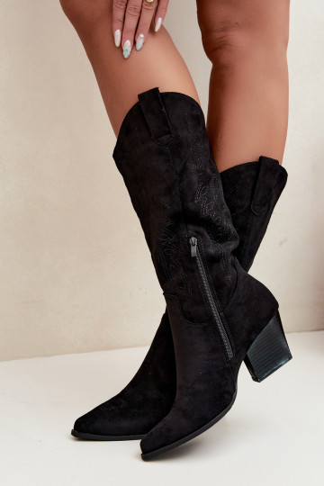 Black Leather Cowboy Boots with Heel Hartley 2