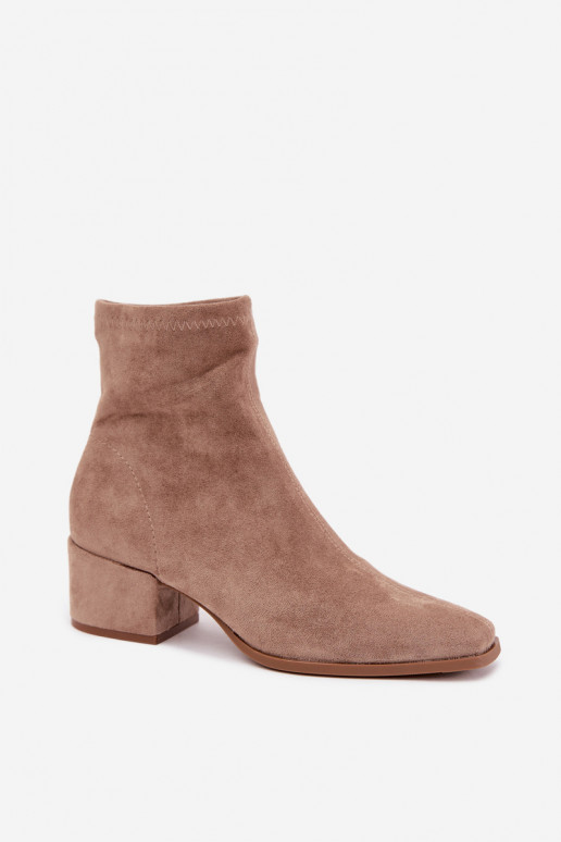 Women's Heeled Ankle Boots Type Klocek in Khaki Color Rosley