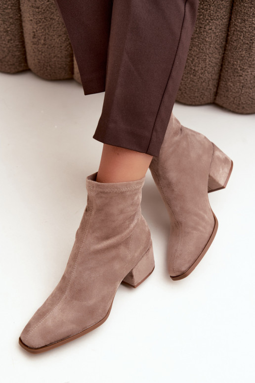 Women's Heeled Ankle Boots Type Klocek in Khaki Color Rosley