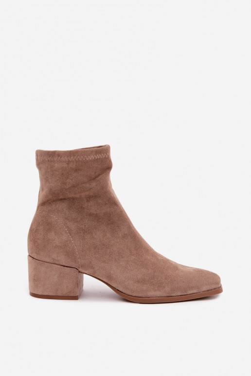 Women's Heeled Ankle Boots Type Klocek in Khaki Color Rosley