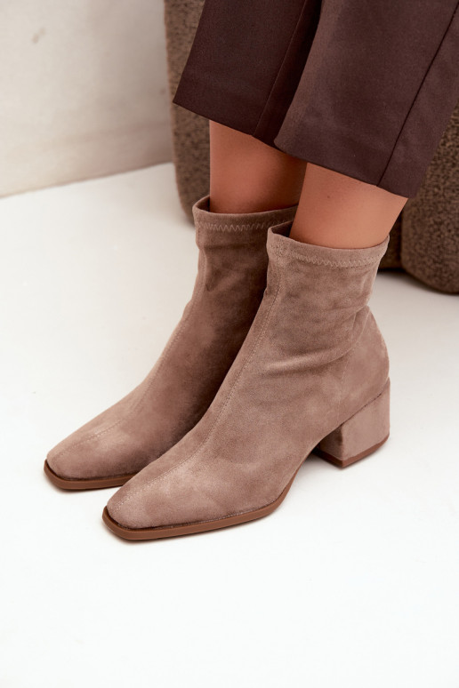 Women's Heeled Ankle Boots Type Klocek in Khaki Color Rosley