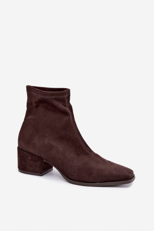 Women's Heeled Ankle Boots Type Klocek in Chocolate Color Rosley