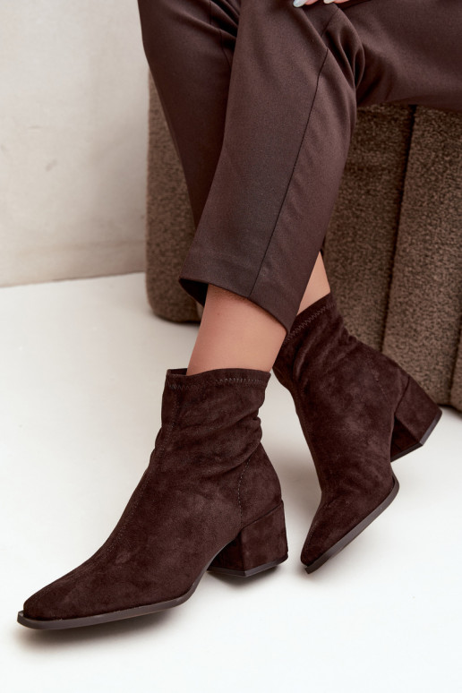 Women's Heeled Ankle Boots Type Klocek in Chocolate Color Rosley