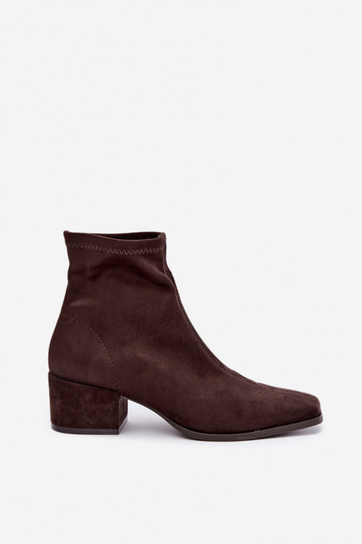 Women's Heeled Ankle Boots Type Klocek in Chocolate Color Rosley