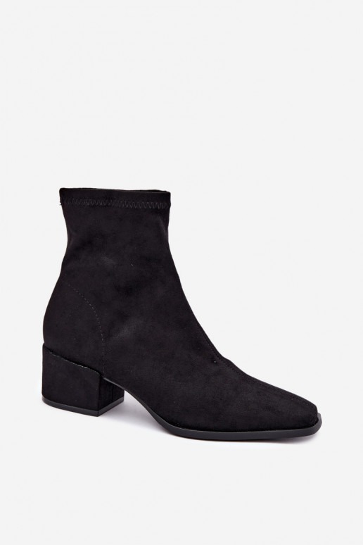 Women's Heeled Ankle Boots Type Klocek in Black Color Rosley