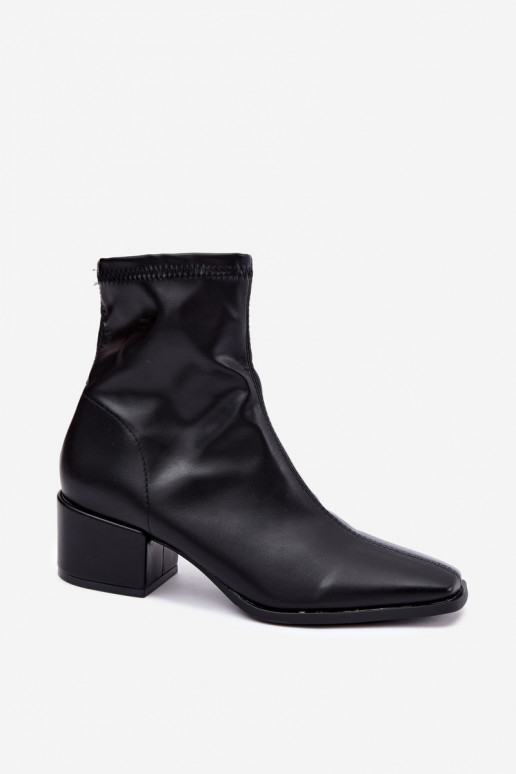 Women's Heeled Ankle Boots Type Klocek Made of Faux Leather in Black Color Rosley