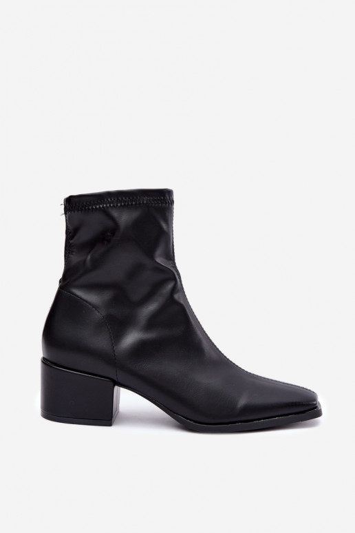 Women's Heeled Ankle Boots Type Klocek Made of Faux Leather in Black Color Rosley