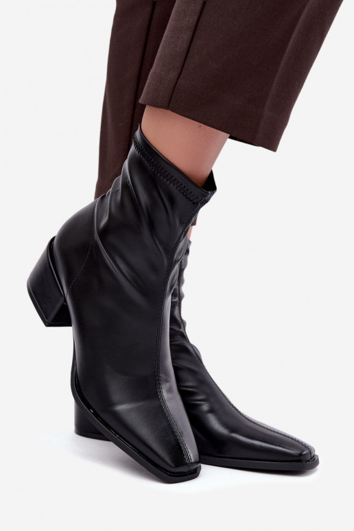 Women's Heeled Ankle Boots Type Klocek Made of Faux Leather in Black Color Rosley