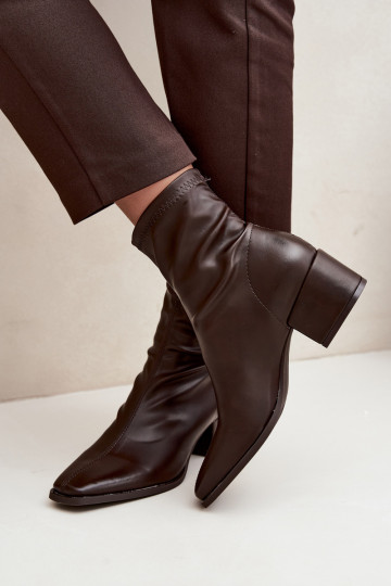 Women's Block Heel Ankle Boots Made of Eco Leather Chocolate Rosley