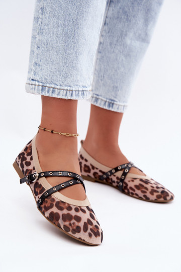 Mesh Ballerinas With Straps Leopard Pattern Orley