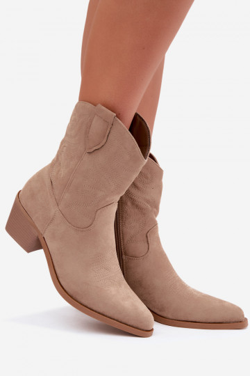 Women's Beige Cowboy Ankle Boots With Heel Lining Corlie