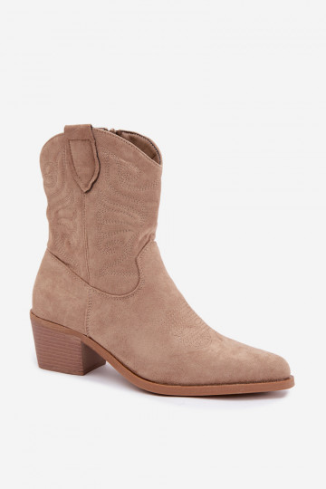 Women's Beige Cowboy Ankle Boots With Heel Lining Corlie 2