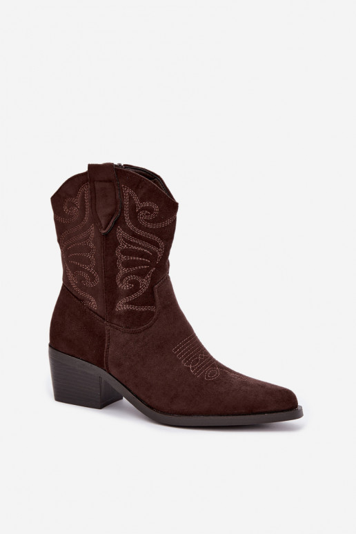 faux fur cowboy-style ankle boots with heels in chocolate color Corlie