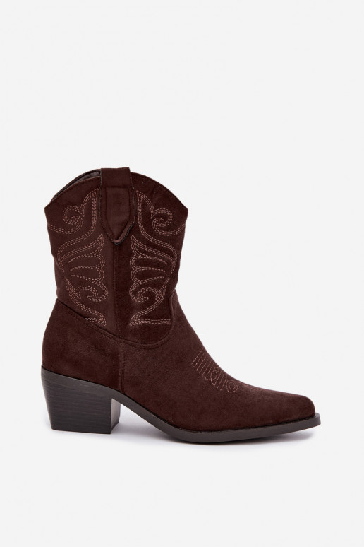 faux fur cowboy-style ankle boots with heels in chocolate color Corlie