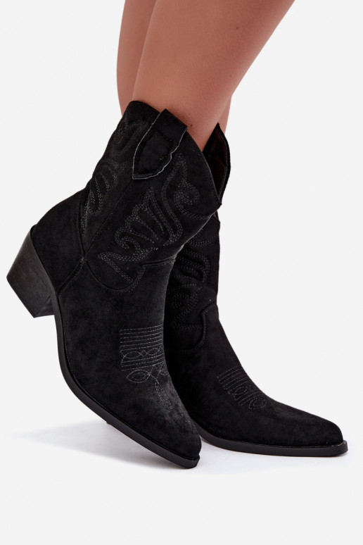 faux fur cowboy-style ankle boots with heels in black color Corlie