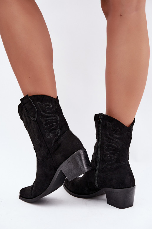 faux fur cowboy-style ankle boots with heels in black color Corlie