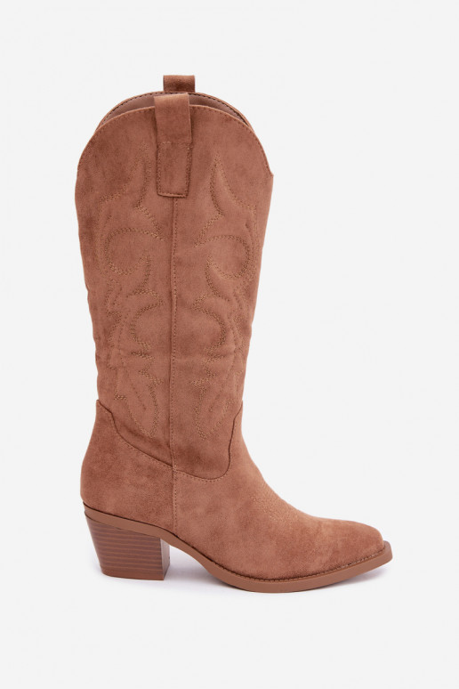 long cowboy-style boots with heels in brown color INesly