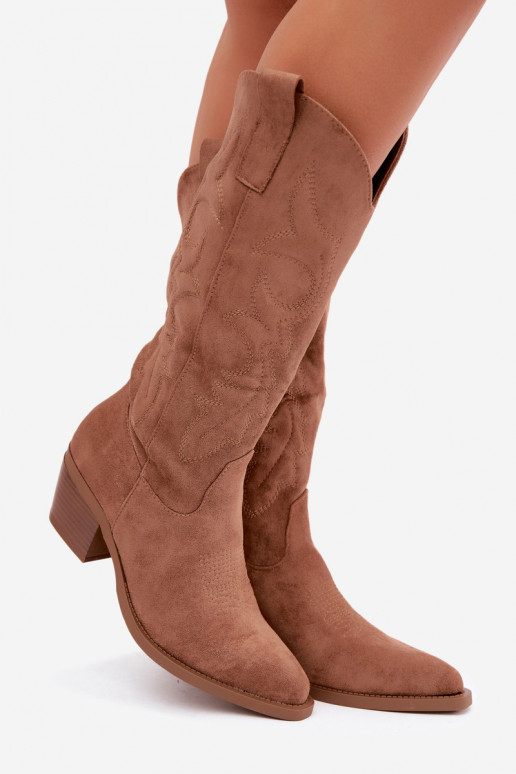 long cowboy-style boots with heels in brown color INesly
