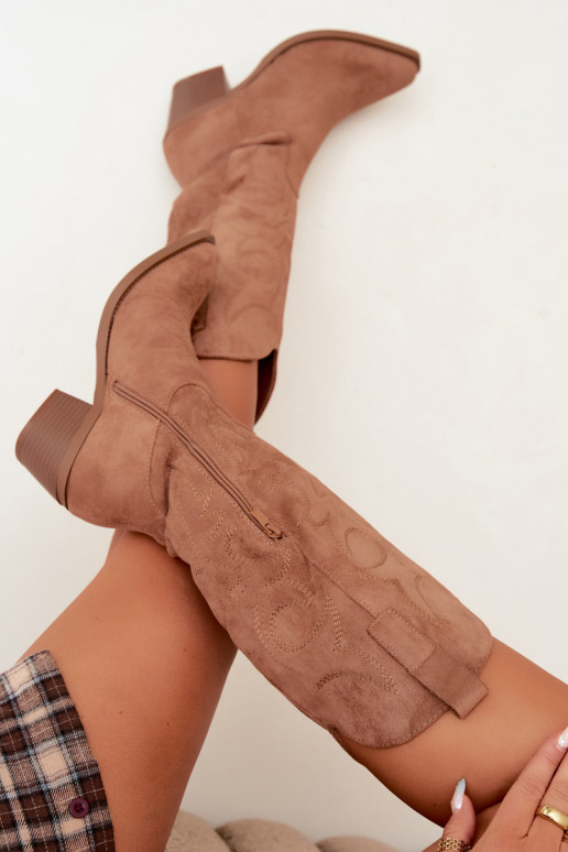 long cowboy-style boots with heels in brown color INesly