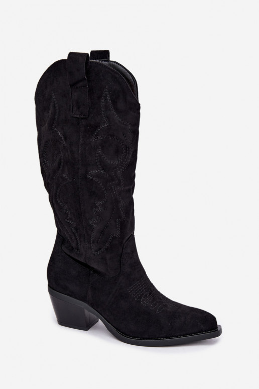 long cowboy-style boots with heels in black color INesly