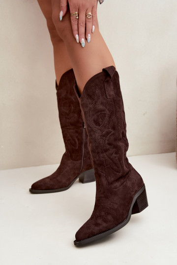 Women's Chocolate Brown Heel Cowboy Boots Wesly