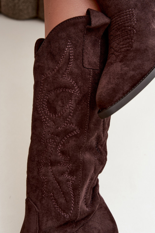 long cowboy-style boots with heels in chocolate color INesly