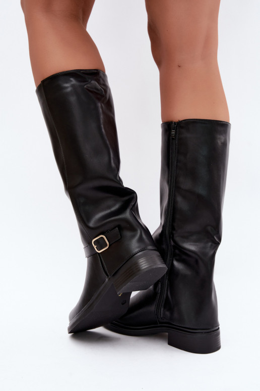 women's warm knee-high boots with buckles in black Elland