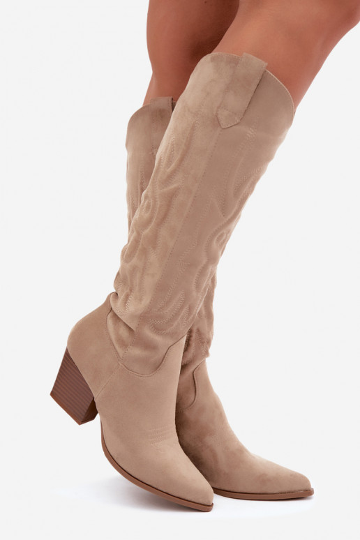 Women's Beige Cowboy Boots With Heel Glenor