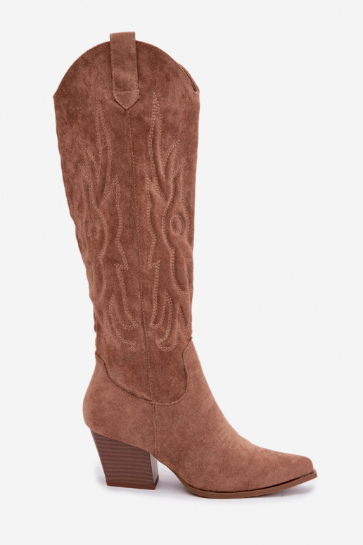 women's cowboy-style knee-high boots with heels in brown color Glenor