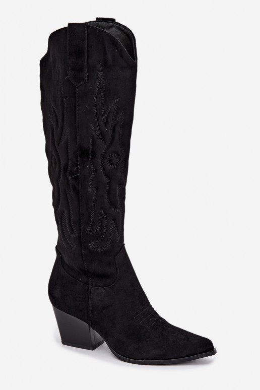 Women's Black High Heel Cowboy Boots Glenor