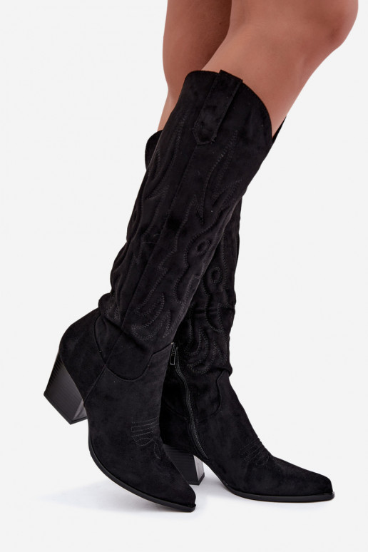 Women's Black High Heel Cowboy Boots Glenor